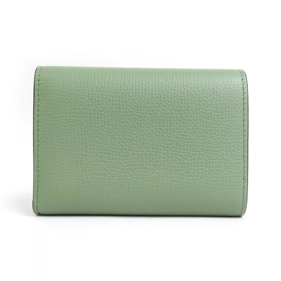 Auth LOEWE Anagram Pansy Trifold Wallet Green Leather/Silvertone - Picture 3 of 15